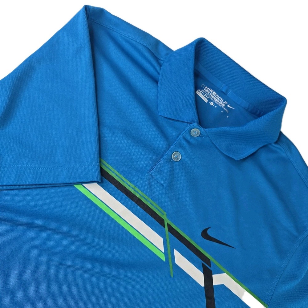 Nike Golf Mens Medium Dri-Fit Polo Shirt Blue Graphic Tour Performance Polyester
